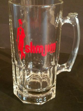 Slim Jim Brand Large 32oz Glass Beer Mug Heavy Clear Red Drinking Party Stein 8 "