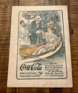 1906 Coca Cola 10.  5”x14” Advertisement Spirit Outings Soda Fountain