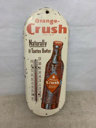 Vintage 1950s Orange Crush Soda Pop Advertising Thermometer Metal Gas Sign B925a
