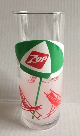 Vintage 7 - Up Beach Umbrella 6 " Tall Skinny Frosted Drinking Glass Beach Chairs
