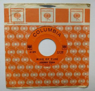 Johnny Cash Pressing Ring Of Fire Columbia 45rpm 4 - 42788 Factory Sleeve