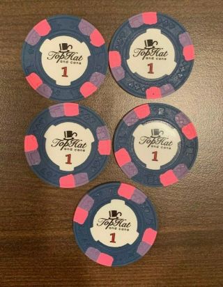 5 X $1 Paulson Poker Chips WTHC World Top Hat And Cane 4
