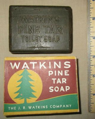 Vintage Watkins Pine Tar Toilet Soap And Un -