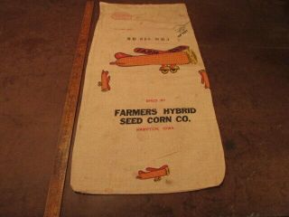 Vintage Farmers Hybrid Seed Corn Sack Sac Cloth Bag Airplane Hampton Iowa Feed