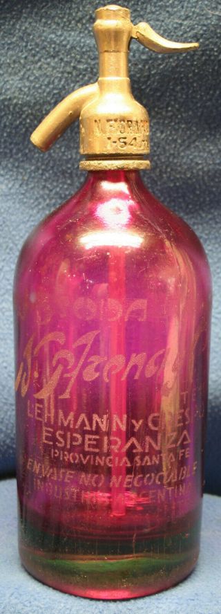 Rare Antique Gorgeous Pink Glass Fancy 1 Liter Seltzer Bottle Argentina Look