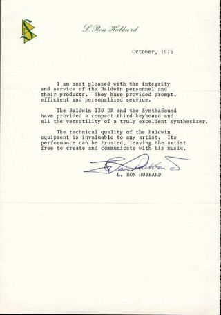 L.  Ron Hubbard - Typed Letter Signed 10/1975
