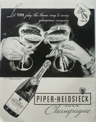 1934 Piper - Heidsieck Print Ad Brut Champagne Vintage 11x14