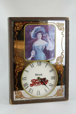 Vintage Pepsi - Cola Advertising Mirrored Wall Clock Victorian Woman Style Mirror