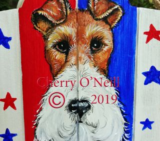 Wire Fox Terrier All American Hand Painted Wooden Star Patriotic Wft