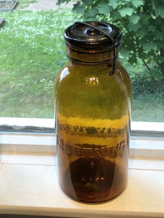 HWP Base Trademark Lightning Amber Half Gallon Fruit Jar 3