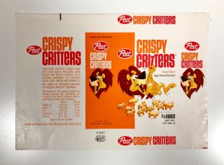 Vintage 1967 Post Crispy Critters Snack Size Cereal Box Wrap