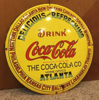 Vintage Coca Cola Soda Pop Coke Button Dome Porcelain Service Station Sign