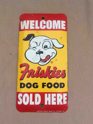 Vintage Friskies Dog Food Here Store Entrance Welcome Tin Door Push Plate