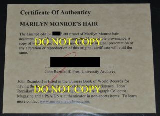 Marilyn Monroe Authentic Strand of Hair,  Signed Todd Mueller John Reznikoff 6