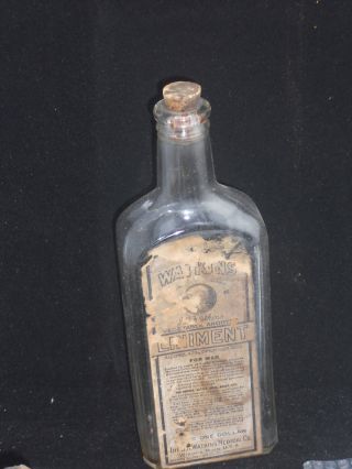 Vintage 1890 Watkins Liniment W/ Opium Medicine Bottle For Man Or Beast