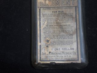 Vintage 1890 WATKINS LINIMENT w/ OPIUM Medicine Bottle For MAN or BEAST 3