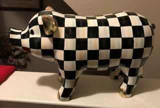 Mackenzie Childs Courtly Check Enamelware Pig Figuerine - 17 Inches -