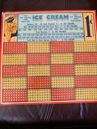 Vintage Trade Stimulator/pin - Up Girl Punch Board Ice Cream 1 Cent