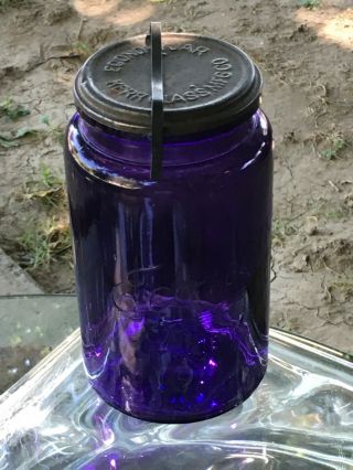 Antique/vintage Economy Trademark Fruit Jar Deep Purple Quart Kerr Lid