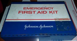Vintage Johnson & Johnson Emergency First Aid Kit Metal Box - Box Only