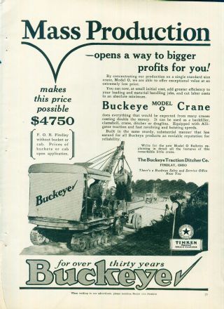 Advertising Road Construction Equipment Buckeye Model O Cranes Findlay Ohio 1928