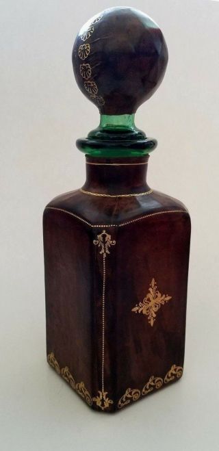 Leather Covered Glass Wine Decanter Mady In Italy