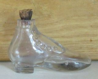 Rare Antique Shoe Shaped Figural Glass Whiskey Flask Bottle