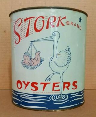 Stork Brand Oysters,  H.  S.  Thompson & Co.  Grasonville,  MD. ,  1 Gal.  Can,  1940 ' s - 50 ' s 2