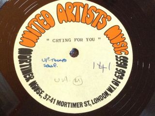 Unreleased And Unknown 1968 Uk United Artists Music Demo Acetate - Soul / Funk