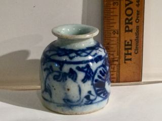 Antique Blue & White Stoneware Inkwell -