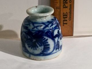 Antique Blue & White Stoneware Inkwell - 2