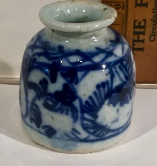 Antique Blue & White Stoneware Inkwell - 3