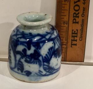 Antique Blue & White Stoneware Inkwell - 5