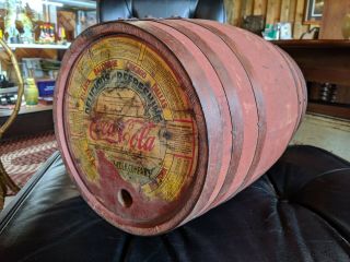 Antique Coca - Cola Wooden 5 Gallon Syrup Keg Barrel Bozeman Montana Orig Label