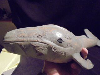Whale Carving Folk Art Gray Painted 19 " Long