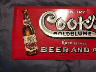 1940’s Cook’s Beer Ale Very Rare Tin Sign 9x19 Evansville Indiana.  Good Shape 3