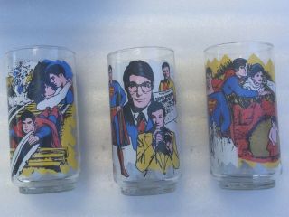 (3) Vintage 1978 Superman The Movie Dc Pepsi Drinking Glasses Man Of Steel