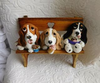 Basset Hounds Summer Ice Cream Day Sculpture Clay by Raquel at theWRC OOAK 2