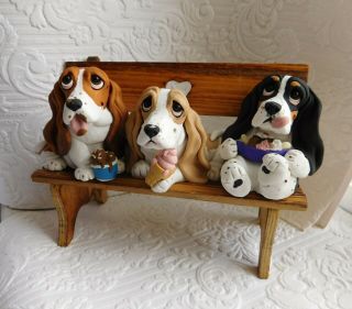 Basset Hounds Summer Ice Cream Day Sculpture Clay by Raquel at theWRC OOAK 3