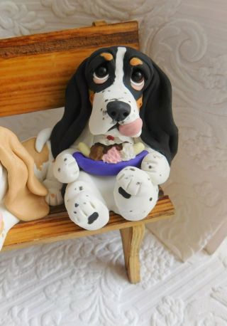 Basset Hounds Summer Ice Cream Day Sculpture Clay by Raquel at theWRC OOAK 7