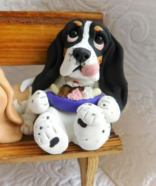 Basset Hounds Summer Ice Cream Day Sculpture Clay by Raquel at theWRC OOAK 8