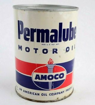 Amoco Logo Permalube Motor Oil One Quart Metal Can 10w Hd Sae Full