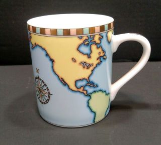 Tiffany & Co.  Coffee Mug Tea Cup World Map Gold Trim T69