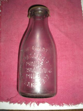 Vintage Quart Milk Bottle,  El Paso Dairy,  El Paso,  Tex.  Good Cond.  Metal Lid