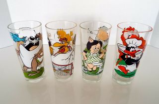 Looney Tunes Glasses Set Of 4 Pepsi Collector Series 1976 Warner Porky Daffy Taz