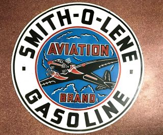 Smith O Lene Gasoline Aviation Brand 42 Inches Double Side Porcelain Enamel Sign