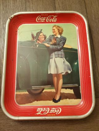 Vintage 1942 Coca - Cola Serving Tray " Two Girls And A Car "