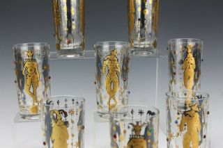 Set of 8 CULVER Harlequin Mardi Gras Jester Jeweled Highball Barware Glasses GTF 3