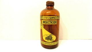Vintage Cities Service Oil Insecticiide Duraglas Pint Amber Bottle