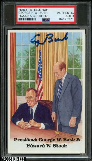 President George H.  W.  Bush Signed 1989 Perez - Steele Postcard Psa/dna Auto